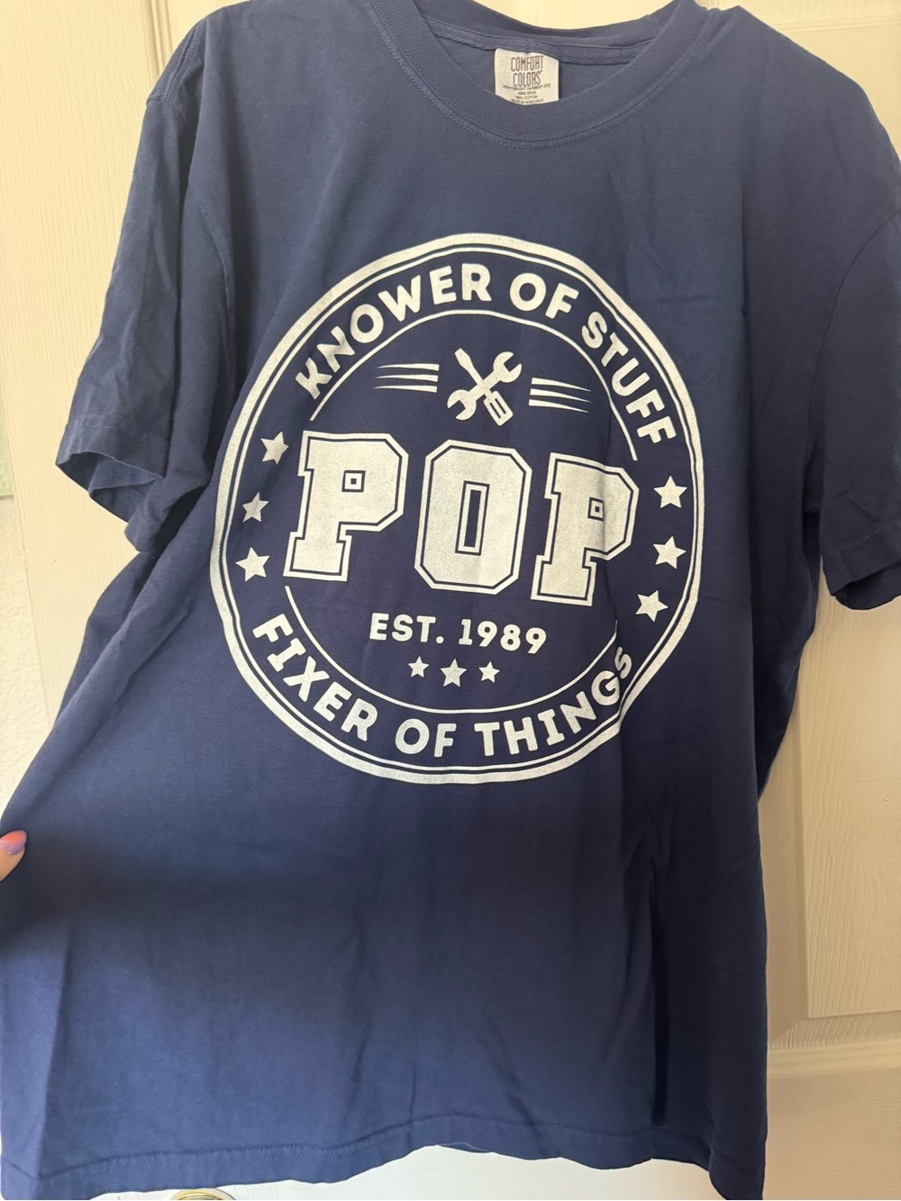 Father’s Day Comfort Colors Navy "POP - Fixer of Things" Graphic Tee Brand New